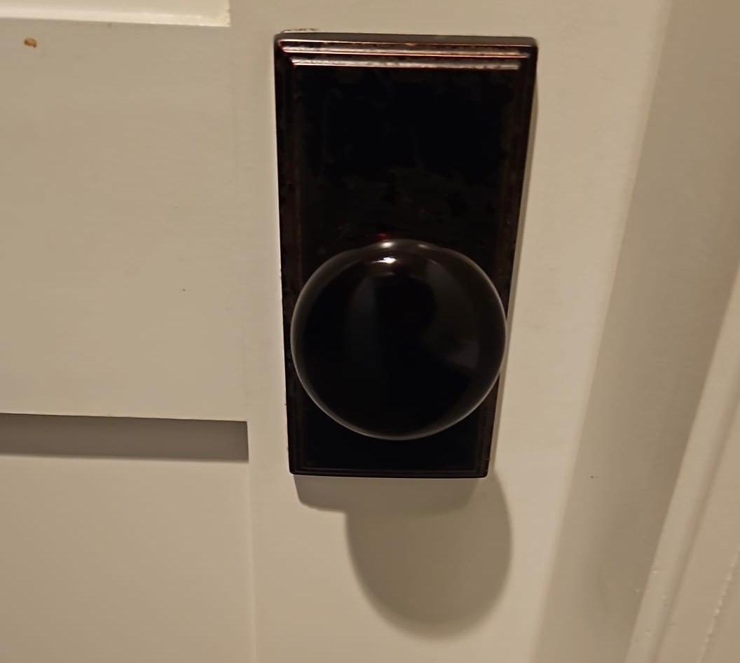Detail of a professionally installed door hardware